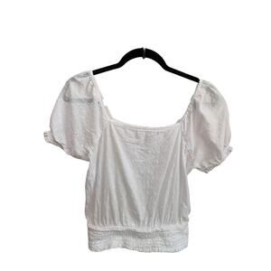Juniors' Abound-Cottagecore-Puff Sleeve Boho‎ Top-Cotton-White-Girls-S